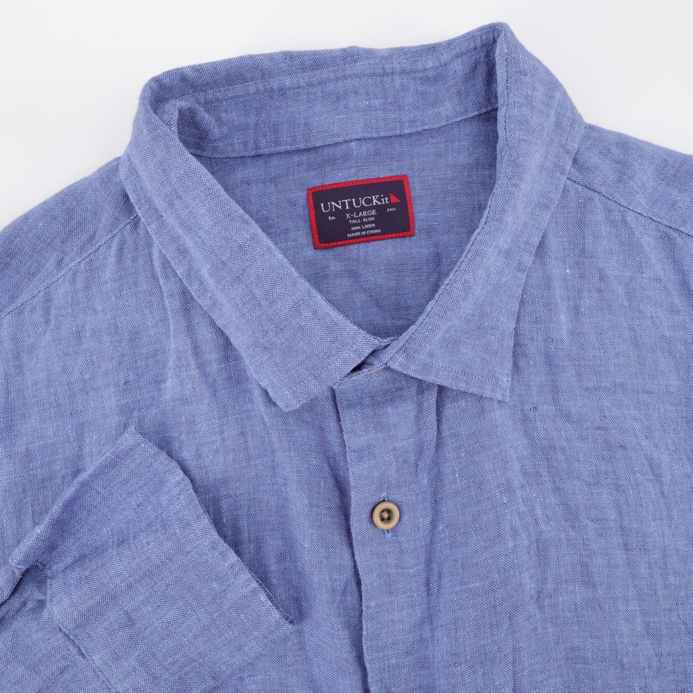 UNTUCKit 100% Linen Tall Slim Button Down Blue Long Sleeve Shirt Mens XL
